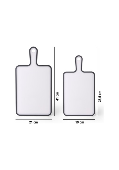 2 Li Kaydırmaz Kesme Tahtası Kulplu Kesim Panosu 1x 30x21 Cm 24,5x19,5 Cm Gri