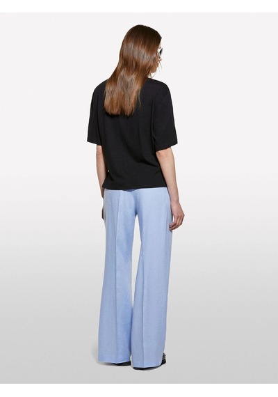 Sisley Keten Karışımlı Bisiklet Yaka T-shirt Kadın Siyah T-shirt - 325p3utfl107c