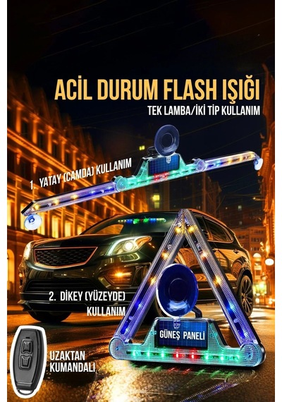 Reflektör Araç İçin Acil Durum 11 Farklı Çakar Led Deseni Usb + Güneş Enerjili Ve Kumandalı