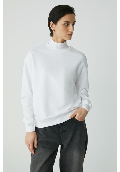 ETHIQUET A FREDA Kadın Pamuklu Içi Polarlı Yumuşacık Yuvarlak Yaka Comfort Fit Basıc Beyaz Sweatshirt