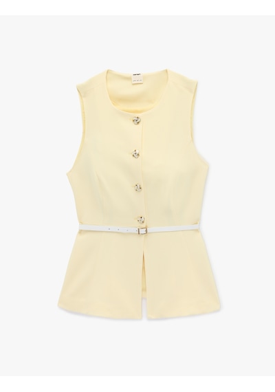 Koton Mücevher Düğmeli Kemerli Bisiklet Yaka Krep Kumaş Uzun Peplum Yelek Sarı 6sak20052uw Sarı Koton Mücevher Düğmeli Kemerli Bisiklet Yaka Krep Kumaş Uzun Peplum Yelek Sarı 6sak20052uw Sarı