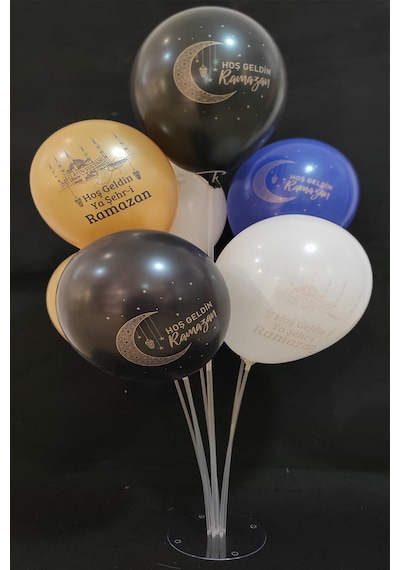 14 Hoşgeldin Ramazan Baskılı Balon 2 Balon Standı Ya Şehri Ramazan Konsept Balon Seti Mekan Oda Süsü Çok Renkli