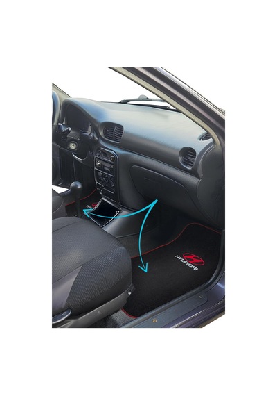 Hyundai Nakışlı Siyah Oto Halı Paspas Dijital Baskılı Kırmızı Oto Yastık & Emniyet Kemer Pedi