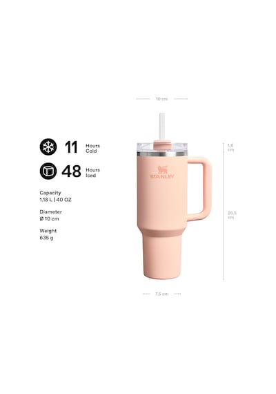 Quencher H2.0 Flowstate Pipetli Termos Bardak 1.18 Litre - Pastel Turuncu Orange Cream Paslanmaz Çelik Çok Renkli