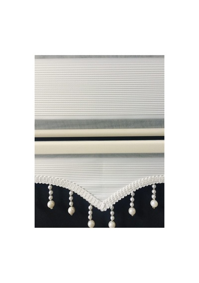 Beyaz Renk Boncuklu Küçük Pliseli Zebra Stor Perde Beyaz - 97250730 Beyaz
