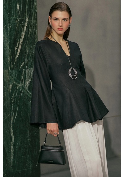 Manuka %100 Keten Volümlü Tunik Siyah Ss26tnk00002-01 Siyah
