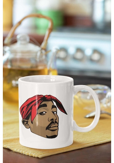 Tupac Baskılı Porselen Kupa Bardak Beyaz
