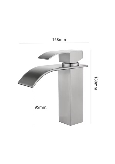 Rena Design Lavabo Bataryasi Inox Şelale Kare Gövde Eğimli Havza Banyo Armatür Çift Giriş Musluk Lüks Mat Gri