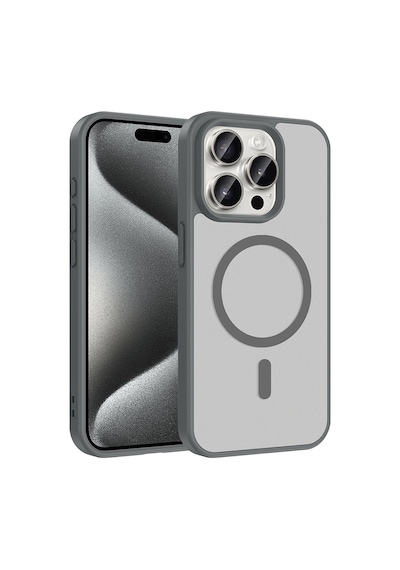 Apple Uyumlu iPhone 15 Pro Kılıf M-safe Şarj Özellikli Mkst Babet Kapak - Gri