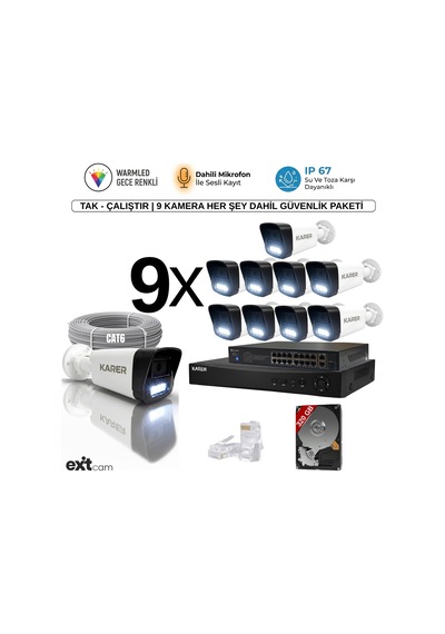9'lu Ip-poeli-5mp-sesli -gece Renkli- Su Geçirmez- Full Hd-320gb-güvenlik Kamera Seti