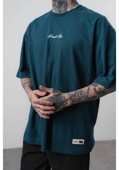 Respire Erkek Private Baskılı Oversize T-shirt Zümrüt Yeşil