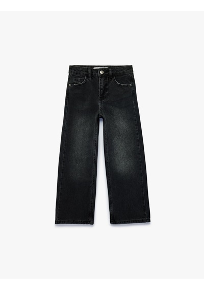 Koton Pamuklu Geniş Paça Denim Pantolon Siyah 7wkg40016ad