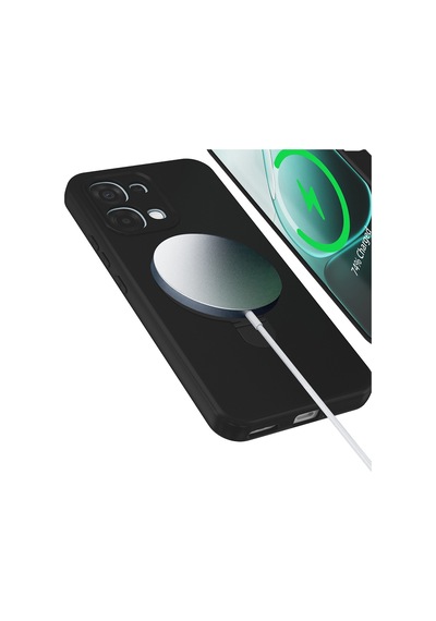 Maks Technology Oppo A6 Pro Kılıf M-safe Şarj Özellikli Standlı Mkst Samara Kapak - Siyah