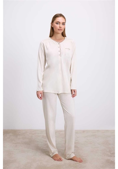 Findit Uzun Kollu T-shirt Ve Pantolon Pijama Takım Mavi