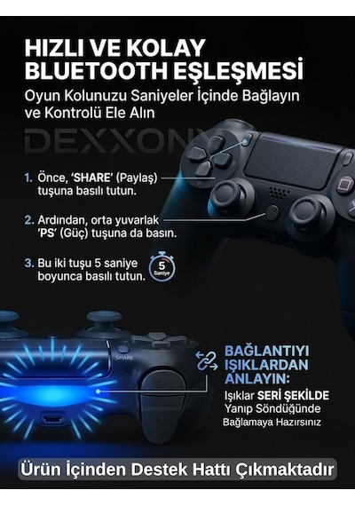 Pro Gamer Ps4 Oyun Kolu Kablolu Ve Kablosuz Siyah Bluetoothlu Bilgisayar Uyumlu Kol Gamepad Joystick