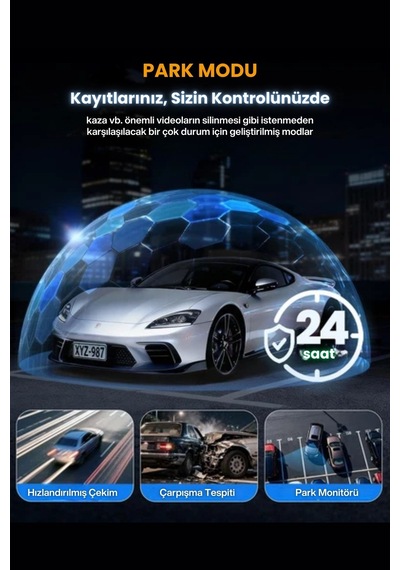 4 Lensli Full Hd 1080p 3.16" Ekran Araç İçi Kamera 4 Kamera Ayarlanabilir Açı Hareket Algılama