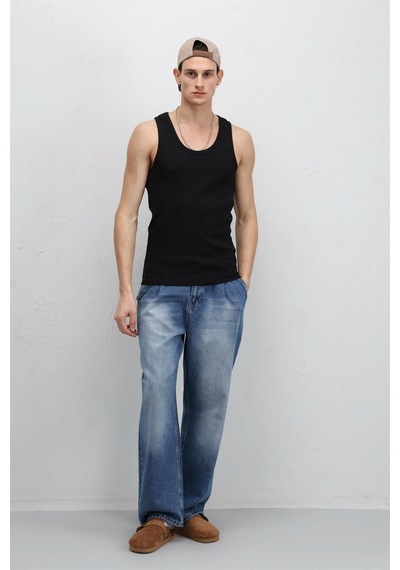 Vamos Yıkamalı Tank Top Kaşkorse Atlet Siyah