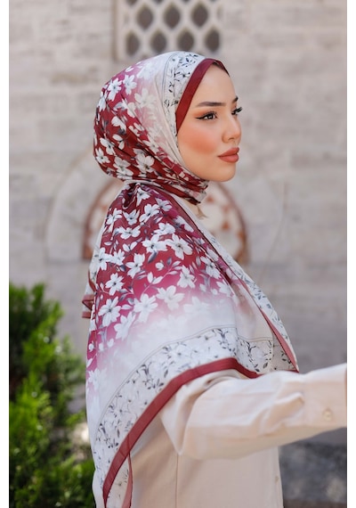 Mimiyum Lemon Flower Nayf İpek Şal Bordo