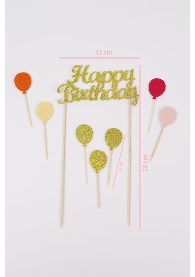 Altın Happy Birthday Balon Pasta Süsü
