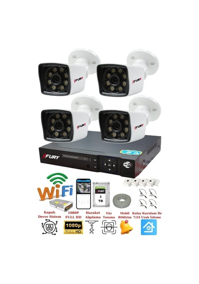 Fury 4 Kameralı 5mp Lens 1080p 2mp Color Görüntü 8 Warm Led Gece Görüş Fullhd Güvenlik Kamera 5525w 1 Tb