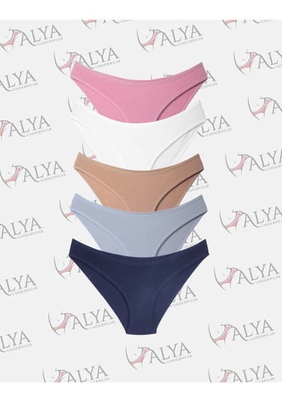 Alya Underwear Kadın Külot, Renkli Pamuklu Slip Külotlar Bikini Kesim 5'li Paket Çok Renkli Çok Renkli P04