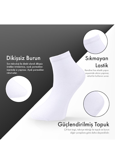 Saf Bambu Erkek Yarım Konç Düz Beyaz Çorap Dikişsiz Premium Kutulu 6'lı L5952aznp Softaura