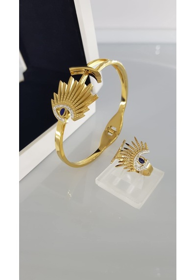 Göz Tasarım Kelepçe Yüzük 316l Çelik Set Gümüş - Rose Gold