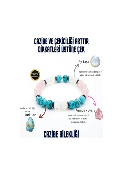 Cazibe Doğal Taş Tılsım Bilekliği Aytaşı Pembe Kuvar Turkuaz Çok Renkli