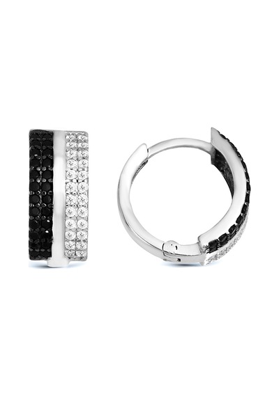 Argentum Concept - Siyah Beyaz Taşlı Gümüş Halka Küpe N11.14521