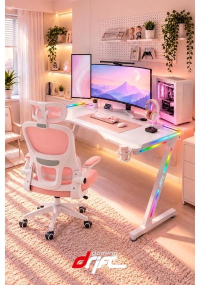 Aura White Rgb Led'li Beyaz Oyuncu Masası 120 60 Cm Çok Renkli