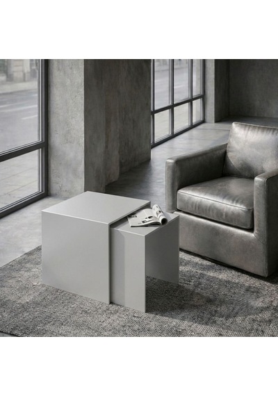 Modern Metal Zigon Sehpa Seti Minimal Tasarım İç İçe Geçen Yan Sehpa 2 Li Set Gri
