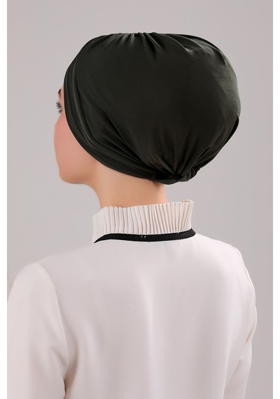 Melodi Scarf Kadın Üç Bantlı Çapraz Hazır Türban Dış Bone Haki Haki