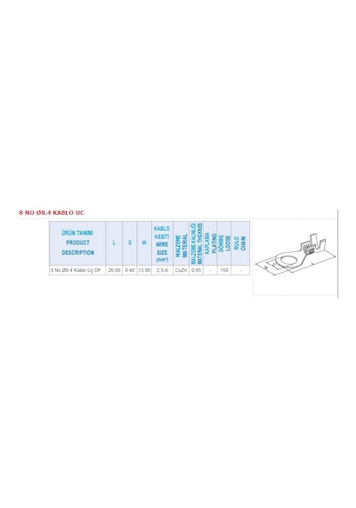 Skauto 8 No 8 Numaralı Kablo Ucu KU8 SKN6-08 8.4 Mm 150 Adet