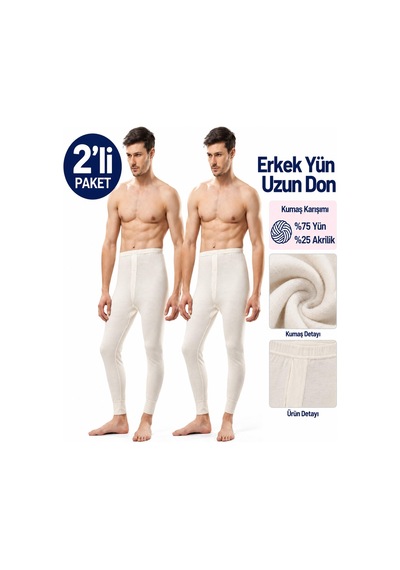 Şalcı Şalçı Safyün Erkek %75 Yün Uzun Don İçlik 385 - 2 Adet Ekru