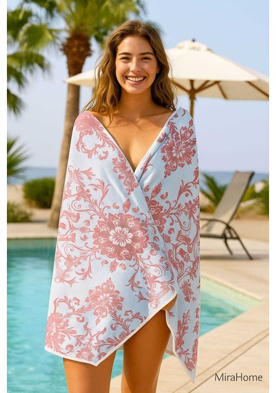 Unisex Desenli Baskılı Deniz Plaj Havlusu Otantik Nar Çiçeği 70x140 Cm Beyaz