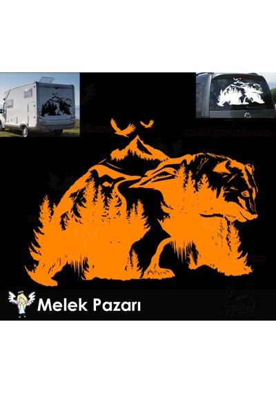 Orman Manzarası Ve Ayı Kamp Karavan, Off Road Sticker