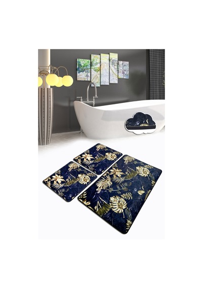 BLANKET 3 Lü Set Banyo Halısı Paspas Yıkanabilir Kaymaz Taban Klozet Takımı Çok Renkli