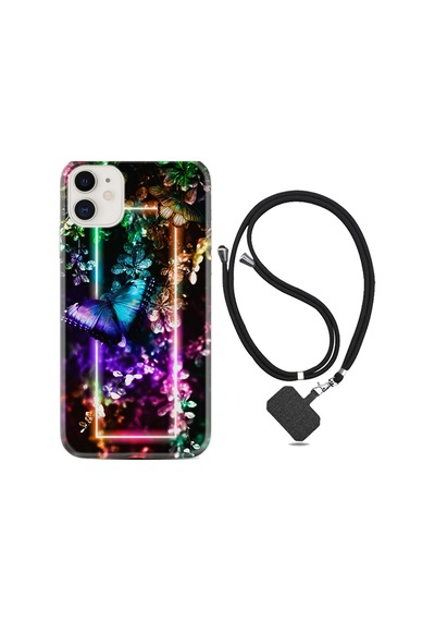 Apple Uyumlu iPhone 11 Kılıf Boyun Askılı Butterfly Neon 1684