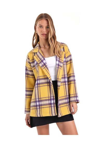 Armonika Kadın Sarı Erkek Yaka Yanları Yırtmaçlı Oversize Ceket Arm-26k001009