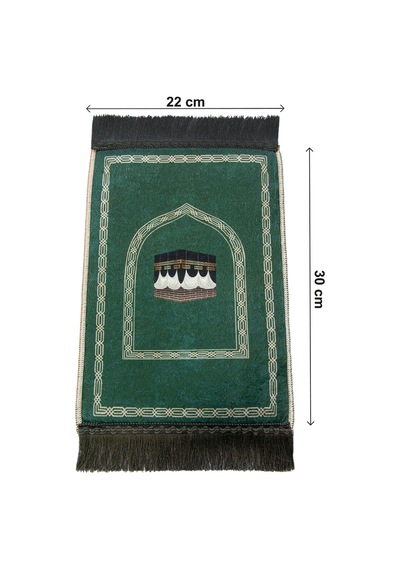 Mini Alın Seccadesi Kaymaz Taban Desenli Cep Tipi Seyahat Namaz Seccadesi - Zümrüt Yeşili Yeşil