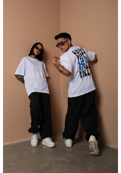Technomonkey Unisex Beyaz Oversize Chill Vibes Baskılı Techno Tişört