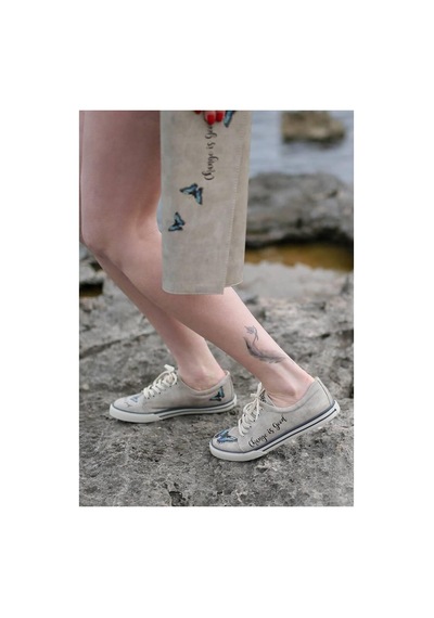 Kadın Vegan Deri Bej Sneakers - Change İs Good Tasarım Çok Renkli