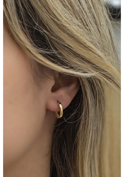 Nereze 925 Ayar Gümüş Gold Taşsız 10 MM Halka Küpe