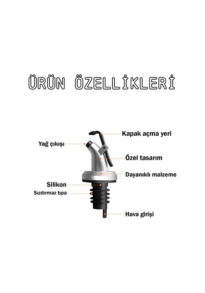 Yağdanlık Ucu 3'lü Sızdırmaz Kapaklı Cam Şişe Başlığı Sağlam Sirkelik Tıpa Yağ Hunisi Siyah Diğer