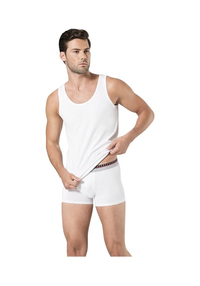Pierre Cardin Erkek Pamuk-likralı Atlet Boxer Takım Beyaz