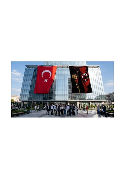 Türk Bayrağı Kalpaklı Atatürk Fotoğraflı Türkiye Bayrağı Bayrak Ve Türk Bayrağı Premium Raşel Kumaş 2'li Set 10x15 Metre Ata46 Diğer