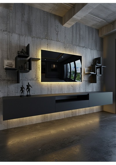 Resital Duvara Monte Ledli 270 Cm Tv Ünitesi Duvar Raflı - Ll6047 Antrasit