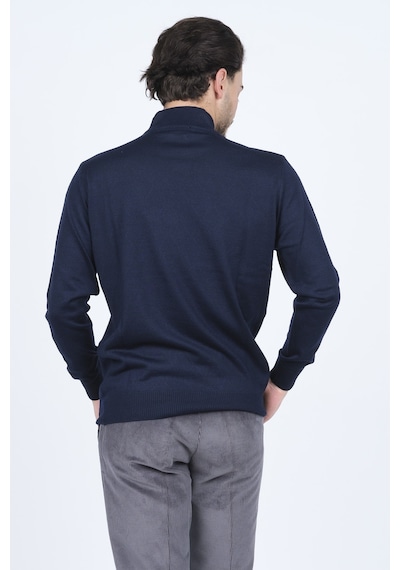 Woolen World Erkek Desenli Yarım Balıkçı Triko Yün Kazak 5596983 Lacivert