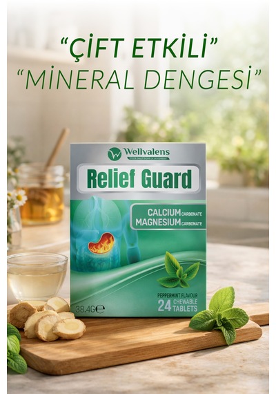 Relief Guard Çiğnenebilir Tablet Nane Aromalı Kalsiyum Karbonat Magnezyum Karbonat 24 Adet