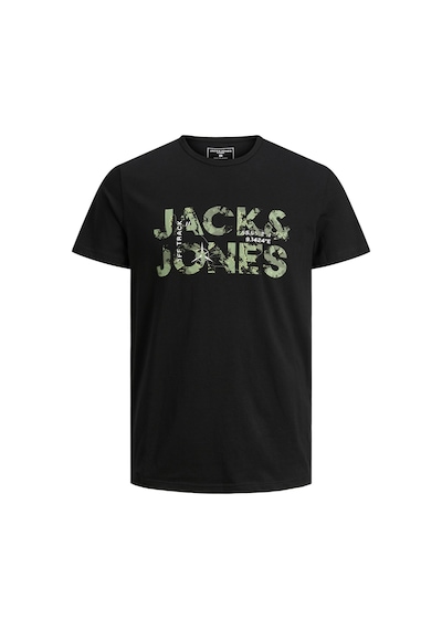 Jack & Jones 12215700 Techlogo Bisiklet Yaka Logolu Erkek Tişört Siyah Beyaz